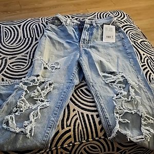 Ripped faded Mom Jeans Comfort waistband  Size 0 by H&M